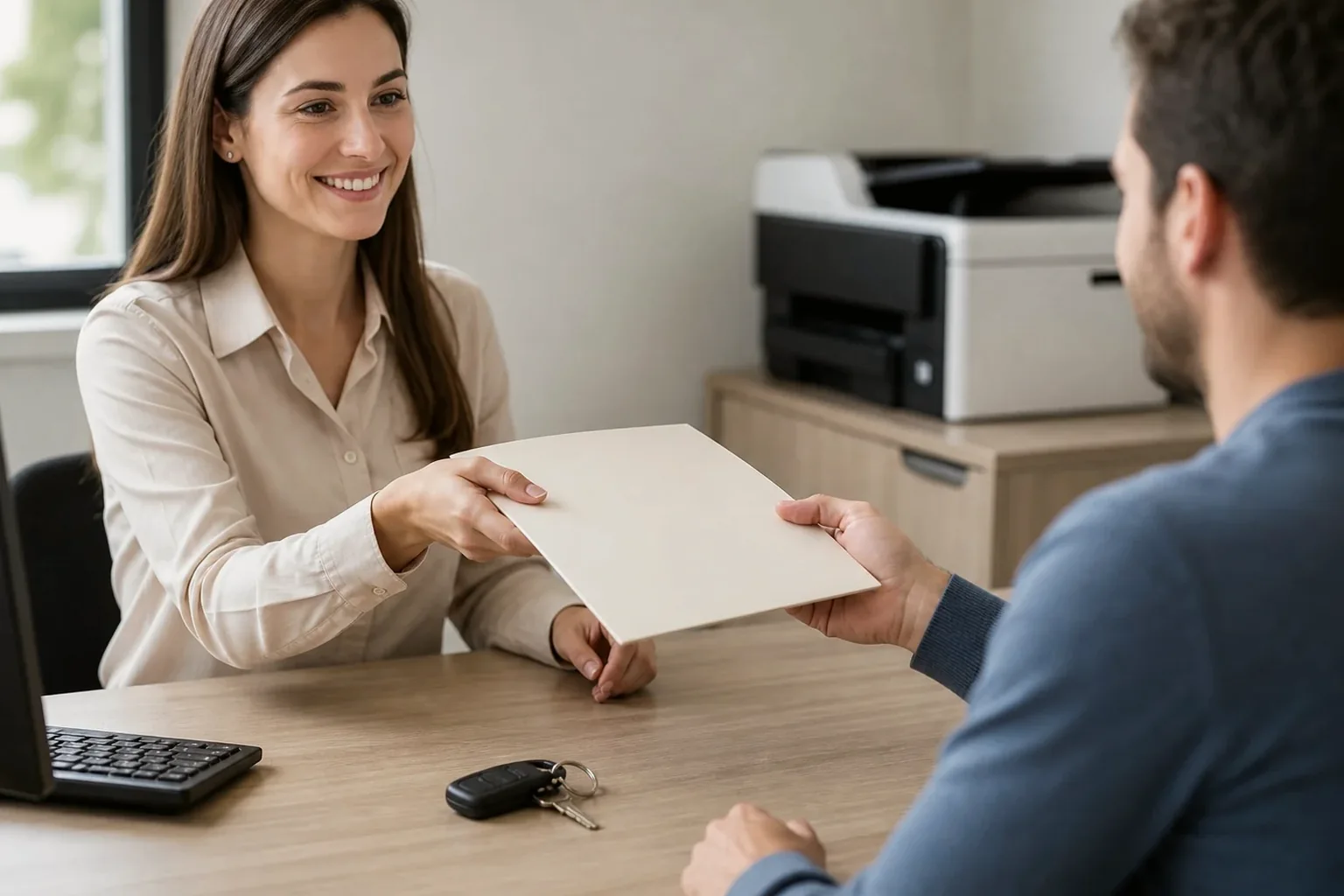 Despachante auxiliando cliente na obtenção da segunda via do CRV.
