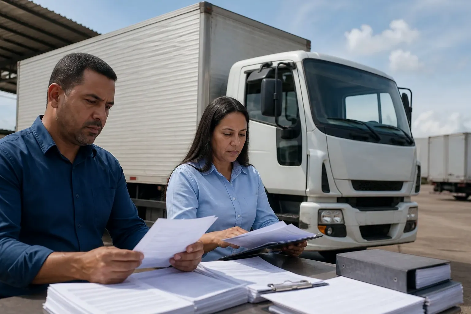 Despachante preparando documentos para cadastramento na ANTT.