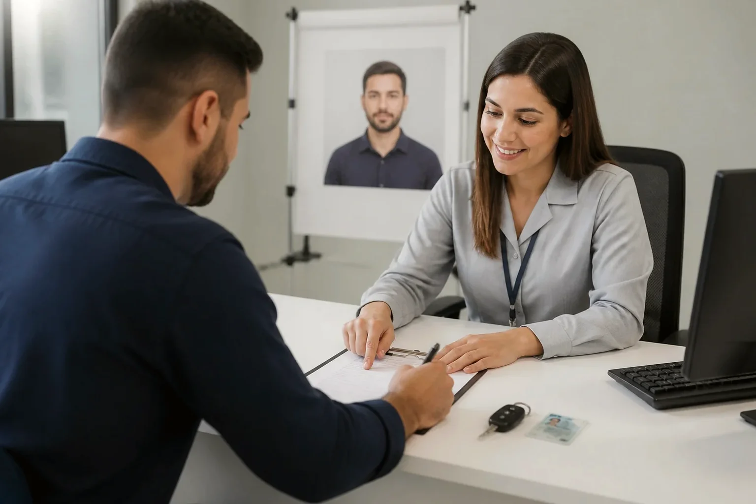 Profissional ajudando na renovação da CNH.